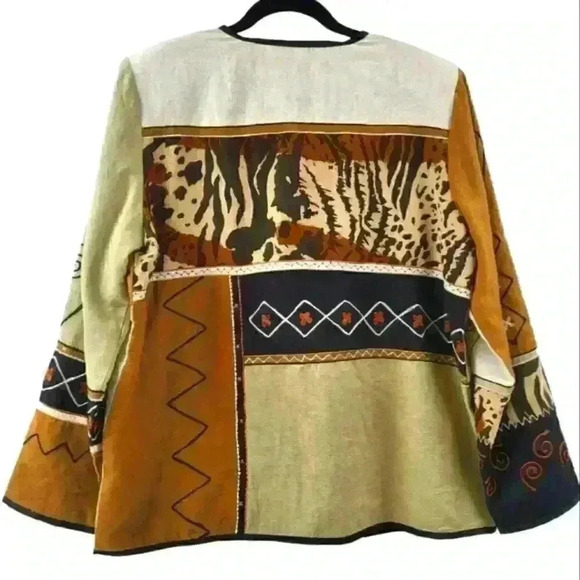 Indigo Moon Art To Wear Vtg Button Front Rayon Linen Cotton Blend Boxy Jacket. - Picture 2 of 9